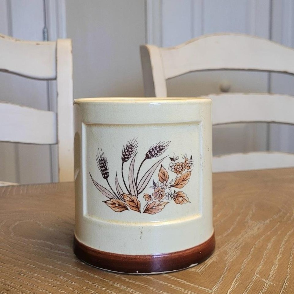 Ceramic Wheat Pattern Milk Can Style Canister Made Japan No Lid
